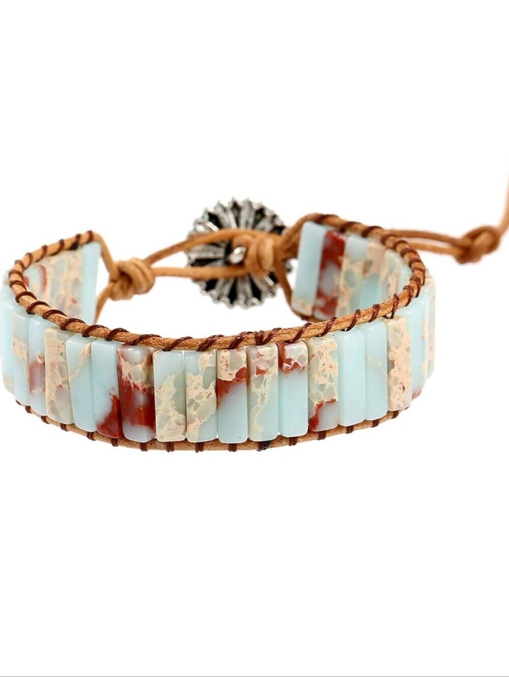 Beaded Turquoise and Coral Wrap Bracelet